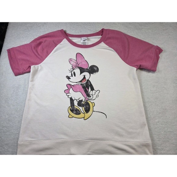 Disney Tops - Disney Minnie Mouse Graphic Sweatshirt Womens Large Pink Raglan Crewneck...